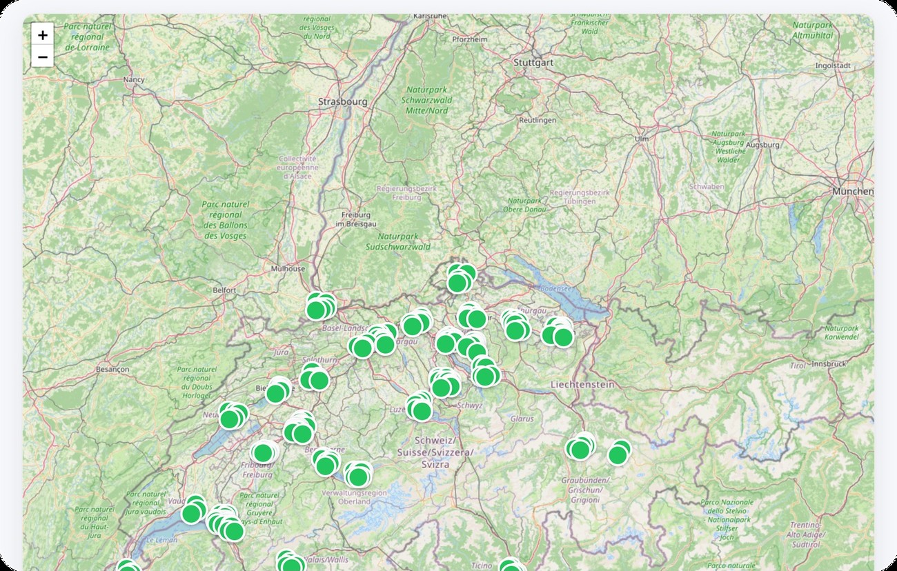 Schweizer Karte mit jedem Automaten als Pin